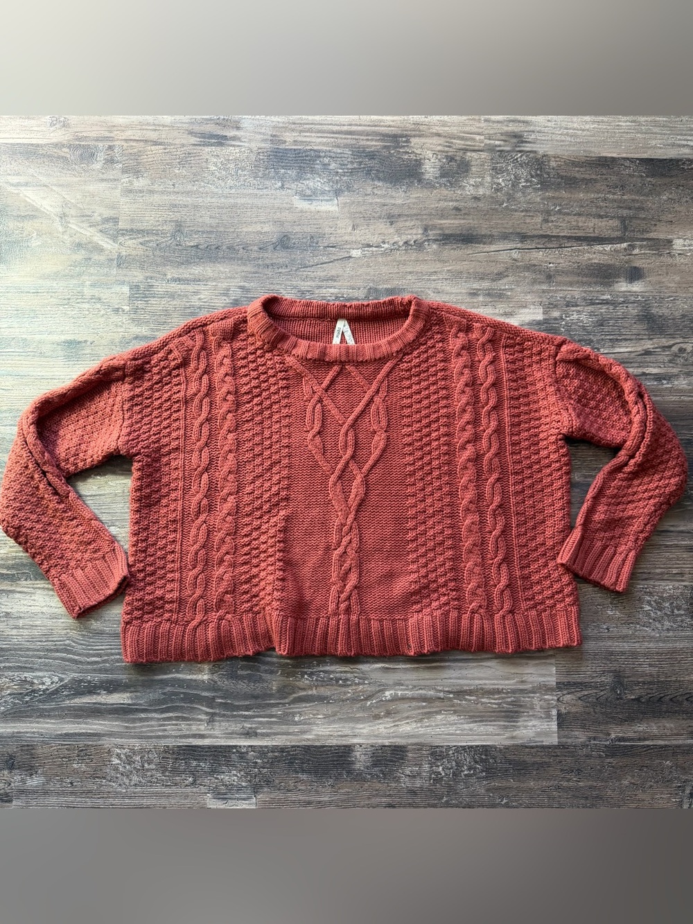 Mudd rust orange cable knit long sleeve pullover sweater women’s large